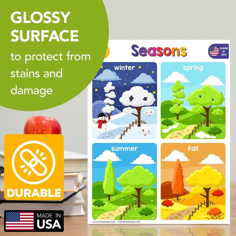 FoldCard Educational Charts for Preschool to Grade 1 Kids – Bright and Colorful Educational Visual/Learning Aid Poster for Classroom or Home | Glossy Durable Cardstock | 8.5" x 11" | 5 per Pack (Seasons) - Image 3